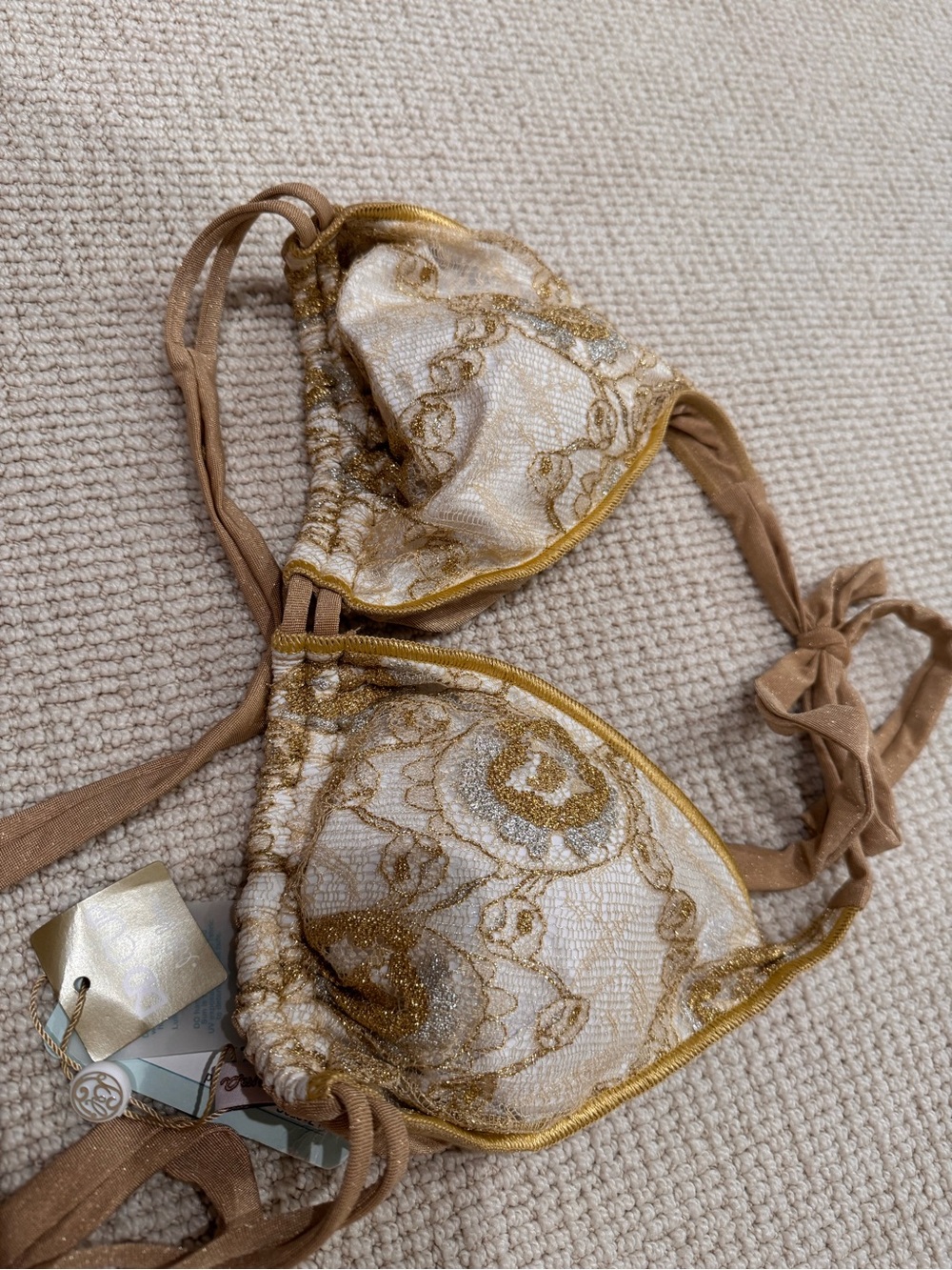 Luli Fama Gold and Tan Lace-Accent Bikini - Picture 2 of 5